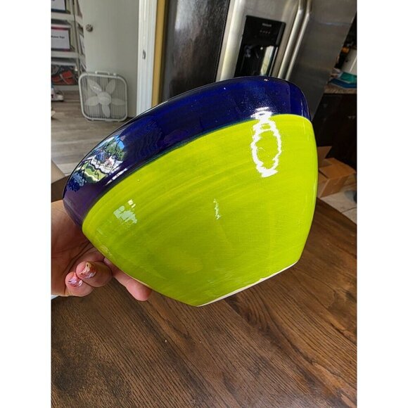 Hand-Painted Ceramic Bowl From Spain With Vibrant Blue Orange & Yellow Patterns - Picture 7 of 16